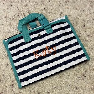 Thirty-One Navy and Teal Striped Cosmetic Bag